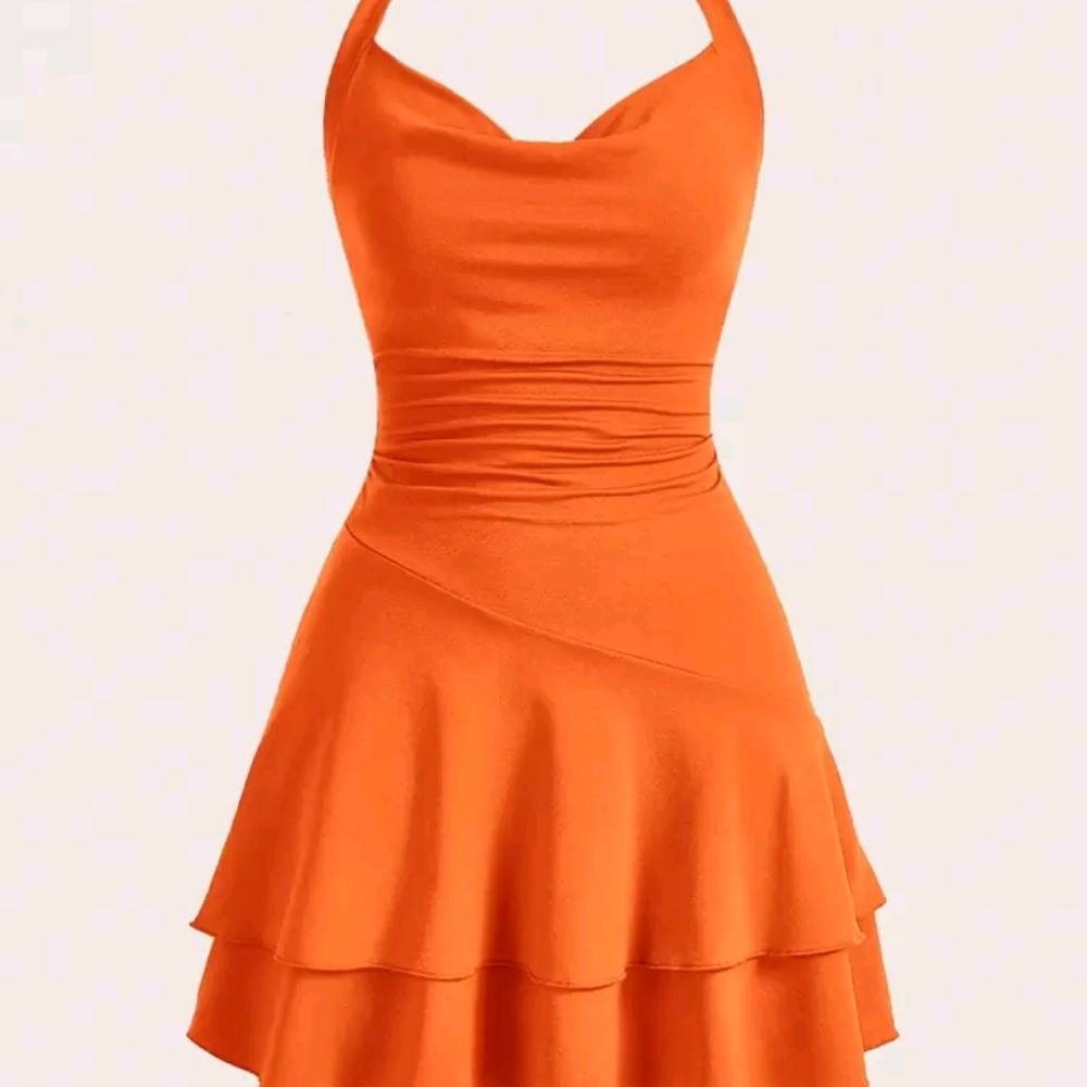 Elegant Orange Halter Dress